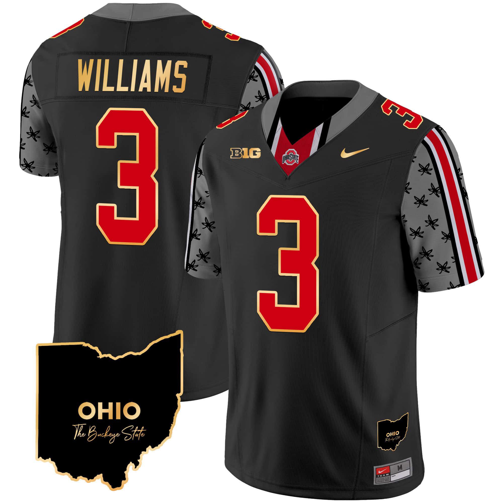 Men Ohio State Buckeyes #3 Williams Black 2024 Nike Home Patch Gold Trim Vapor Limited NCAA Jersey style 1